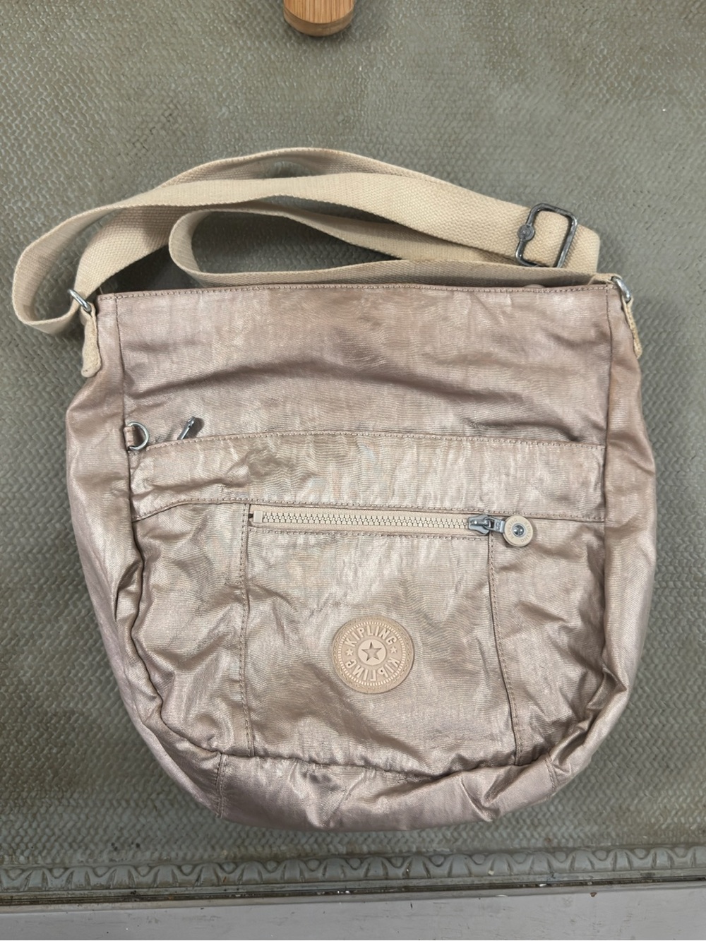 Kipling Metallic Blush Crossbody Bag with Beige Strap